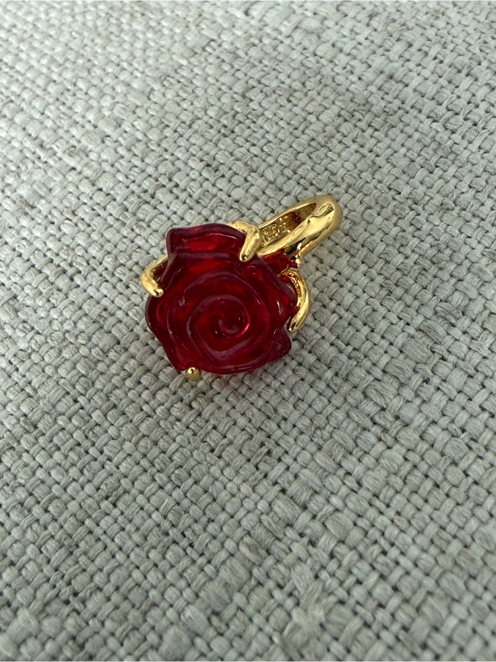 Gold-Tone Red Rose Pendant Necklace Charm